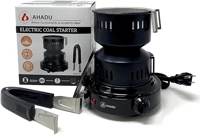 AHADU Premium Electric Charcoal Burner Coconut Coal Starter Hibachi Smart Overheating Control. Instant Coal Disk Tablet Fire Starter. Perfect Stove for Outdoor camping BBQ -Comes with Free Tong/Handle