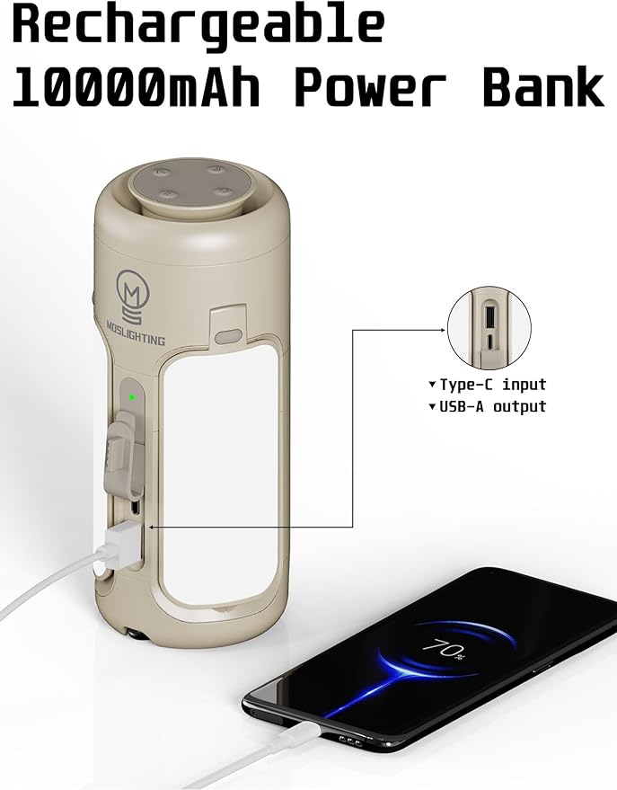 4 in 1 Rechargeable Camping Lantern with Bluetooth Speaker, 10000mAh, Portable LED Flashlight, Folding Lanterns, IP54 Waterproof, 4 Mode Stepless dimming, Power Outage Lantern for Home