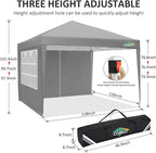 COBIZI 10x10 Pop Up Canopy Tent with 4 Sidewalls, Easy Set Up Canopy 10x10 Waterproof Commercial Outdoor Gazebo Portable Shelter Instant Tents for Parties,Backyard,Flea Market(Carrying Bag×1,Grey