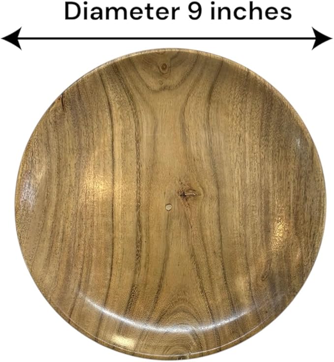 9 Inch Wooden Plate – Handcrafted Natural Wood Serving Dish for Rustic Dining, Camping, Charcuterie, Appetizers, Salads & Decor – Eco-Friendly Round Tableware set of 6