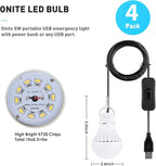 4-Pack Onite USB LED Light Bulb, Emergency Backup Lighting for Camping, Garage, Power Outage Preparedness, for Portable Power Station & Solar Panel, Outdoor Lantern, Warm White