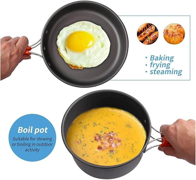 Compatible for Camping Cooking Set Cookware Travel Tableware Outdoor Picnic Teapot for 2-3 Peaple Non-Stick Pots Assorted Sets