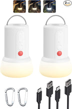 LED Rechargeable Camping Lantern with Hook - 6000mAh Emergency Outdoor Camping Lights, IPX5 Water Resistant Portable Tent Lights for Camping Hiking, Backpacking, Fishing, Outages (White 2pack)