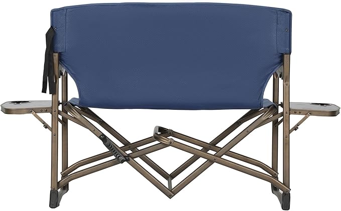 Timber Ridge Double Camping Chair Foldable Loveseat Directors Chairs, Oversized Double Folding Camping Chairs with 2 Side Tables, 2 Person Lawn Chair, Heavy Duty Support 600 LBS for Outdoor, Blue