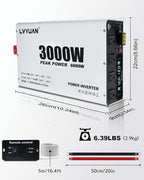 LVYUAN 3000 Watt Power Inverter 12V to 110V 120V DC to AC Converter with 4 AC Outlets, LCD Display, USB Charge Port, Remote Control for Home RV Vehicle Outdoor Camping Car Power Inverter