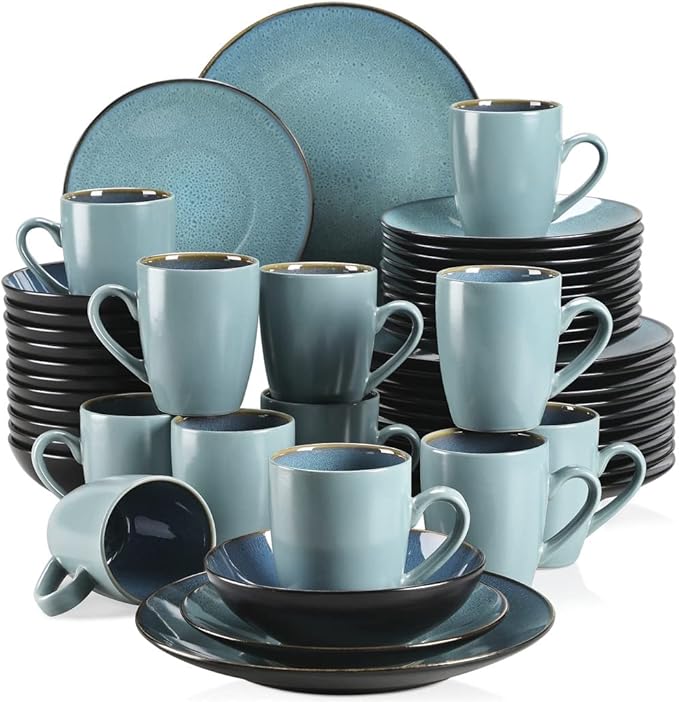 GaRcan Dinner Plate Tableware Set Vintage Ceramic Stoneware Set with Dinner&Dessert Plate,Bowl,Coffee Cups/Green-48-Piece (Green48piece)