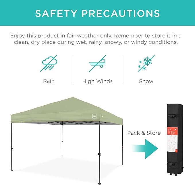 Best Choice Products 10x10ft Pop Up Canopy Tent, Outdoor Shade, 1 Person 1 Minute Set Up, Carry Case, 4 Weight Bags - Sage Green