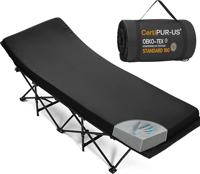CYMULA Camping Cot Mattress 2in Memory Foam Sleeping Pad,Soft Warm Non-Slip Camping Mattress Topper with Retaining for Adults,Portable Roll up Pad for Travel(75 x30)（only Mattress）