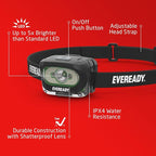 Rechargeable LED Headlamps by Eveready (2-Pack), IPX4 Water Resistant Head Lights for Running, Camping, Emergency, Outdoors (USB Cable Included),Black (2-Pack),Adjustable