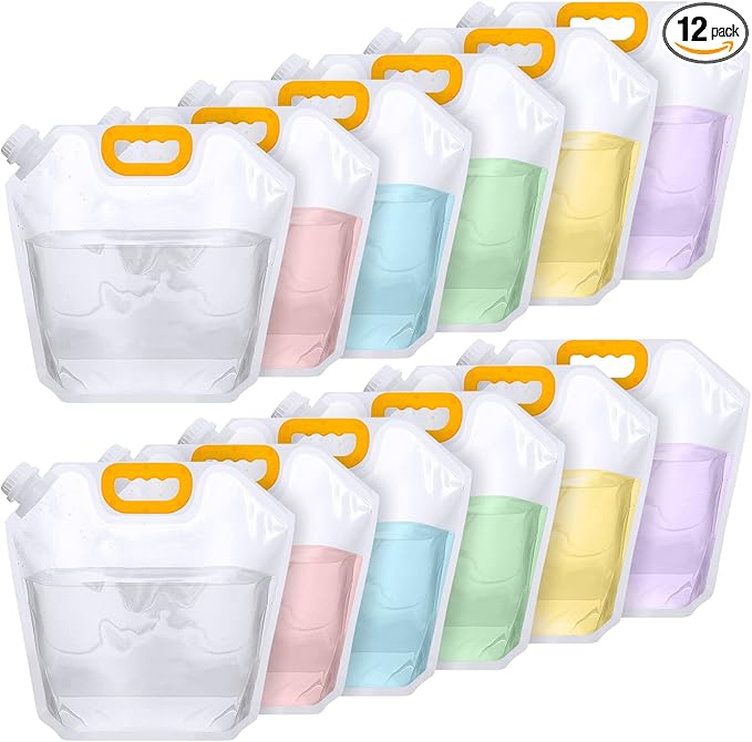 Tessco for you 12 Pack 1.3 Gallon Collapsible Water Storage Bag Water Container Emergency Jug Plastic Storage Pouch Freezable Carrier Tank Foldable Bottle for Outdoor Sport Camping (Clear)
