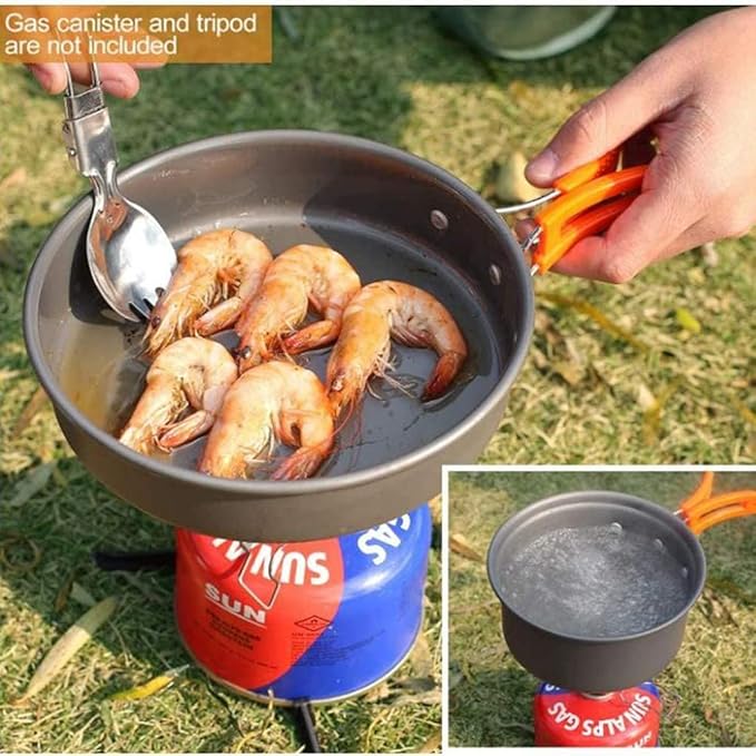 Cookware Pans Camping Cooking Kit Camping Cooker Pan Set Kit Aluminum Camping Cookware Set for 4-5 People, Portable Outdoor Pan Pot and Kettle Tableware - Picnic
