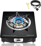 1 Burner Propane Stove 13,600 BTU High-Efficiency Tempered Glass Auto-Ignition Gas Burner Stove Top with CSA Hose for Outdoor RV Camping Emergency Cooking