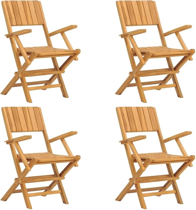 4-Piece Solid Teak Wood Folding Patio Chairs Set 21.7"x24"x35.4" Outdoor Furniture for Poolside Backyard Beach Camping Foldable Lounge Seating