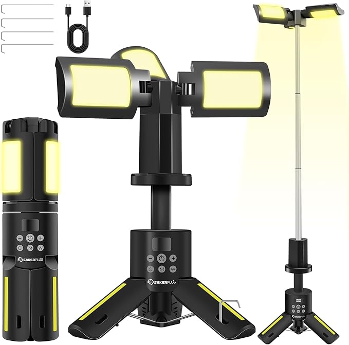 Portable Camping Lights with Stand, 5000LM Rechargeable LED Flashlight, 9 Color Modes, Collapsible Camping Lantern Tent Light with Magnetic Base for Power Outages, Camping & Emergency(Black)