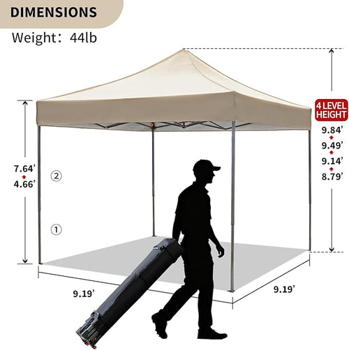 10x10 Durable Pop Up Canopy Tent with Sidewalls, Waterproof Attachable Tent Wall, Privacy Shade for Outdoor Events, Camping, Farmers Market (Khaki)