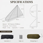 TOMOUNT Hot Tent,Teepee Tent with Half Inner Mesh with Stove Jack, 70D Ripstop Nylon, PU3000mm, Waterproof Lightweight for 2-4 Person, 4 Season Backpacking Hunting Hiking