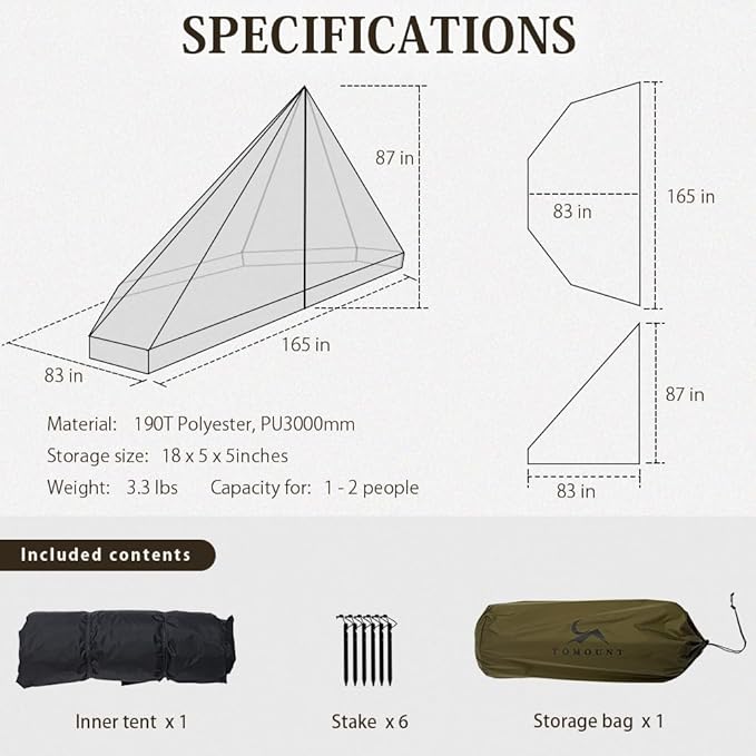 TOMOUNT Hot Tent,Teepee Tent with Half Inner Mesh with Stove Jack, 70D Ripstop Nylon, PU3000mm, Waterproof Lightweight for 2-4 Person, 4 Season Backpacking Hunting Hiking