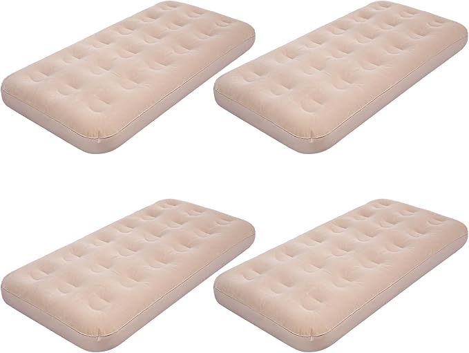 Geetery Kids Air Mattress Toddler Inflatable Airbed 55x27.6x8.7 Inch Foldable Comfort Flocked Blow up Bed with Patch Kit Portable Sleepover Mattresses for Home Travel Camping Party(Beige, 4 Pcs)