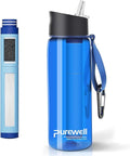 Purewell Filtered Water Bottle BPA Free with 5-Stage Integrated Filter Straw for Camping, Hiking, Backpacking and Travel