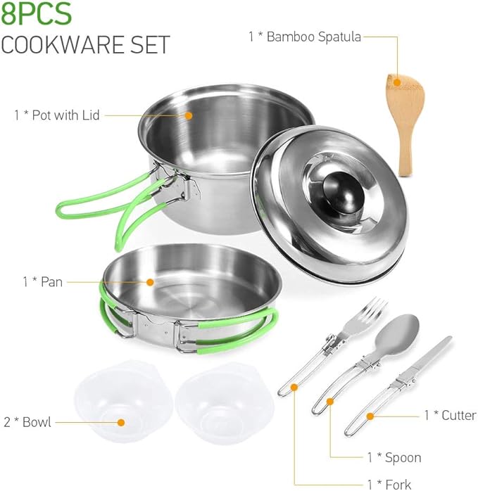 Camping Cookware Camping Cookware Mess Kit Backpacking Hiking Picnic Outdoor Cooking Pot and Pan Set Cookset Tableware Cutlery Utensil Set