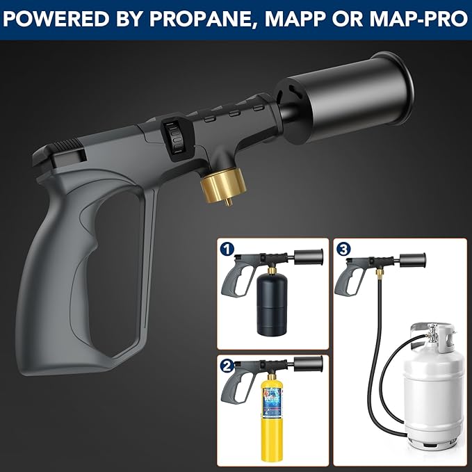 Sondiko Powerful Propane Torch Gun, Cooking Torch for BBQ, Sous Vide, Charcoal Starter and Steak Searing, Adjustable Blow Torch, Best Father's Day Gift, Gray & Black(Propane Tank Not Included)