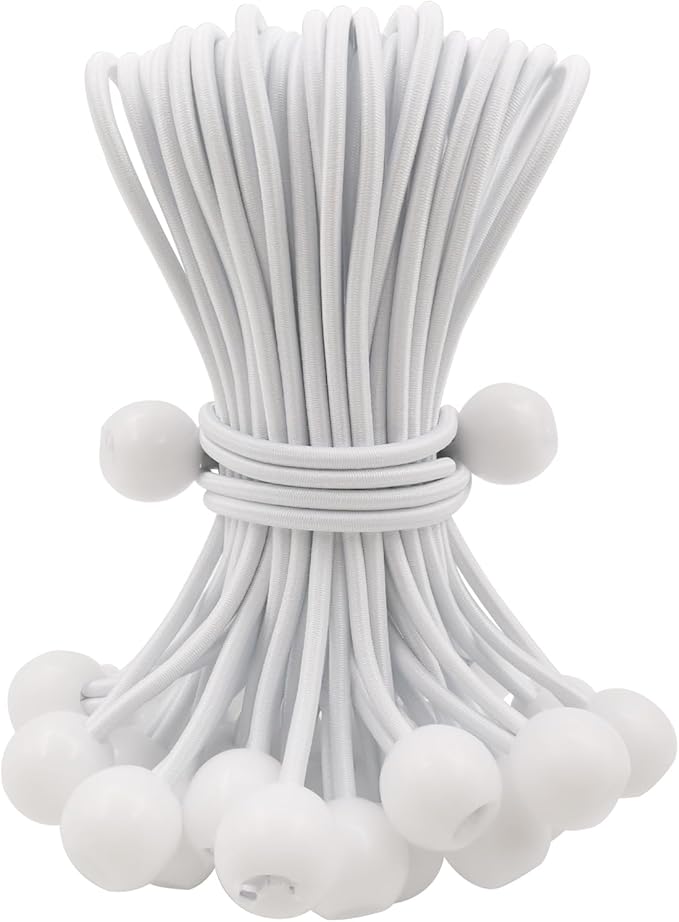 Ball Bungee Cords 25 Pcs, 6 Inch Bungee Cords with Balls, Small Bungee Cords Heavy Duty Outdoor, Bungee Balls for Tarp Tie Down Tarp Camping Tents (White)
