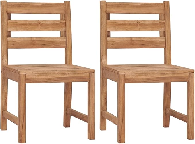 Garden Chair Set of 2 Natural Teak Solid Teak Wood Regular Outdoor Seating Camping Chair Backyard Furniture for Patio Garden