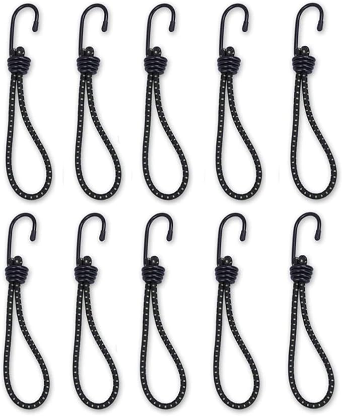 Bungee Cords Heavy Duty Outdoor by Garloy,10 Pcs Mini Bungee Cords with Hooks,Durable Rubber Canopy Ties Ideal for Tarps Tents Wire Racks and Other Camping Accessories
