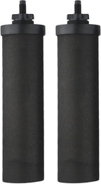 NSF Certified Activated Carbon Water Filter Elements, 2-Pack Coconut Shell Cartridges for Outdoor Camping and Hiking, Removes Sediment Rust Heavy Metals, 2.25x9.75 Inch, Black