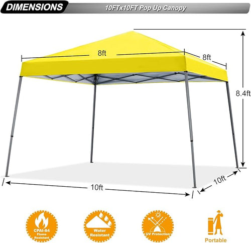 ABCCANOPY Stable Pop up Outdoor Canopy Tent 10 x 10 ft Base / 8 x 8 ft Top, Yellow