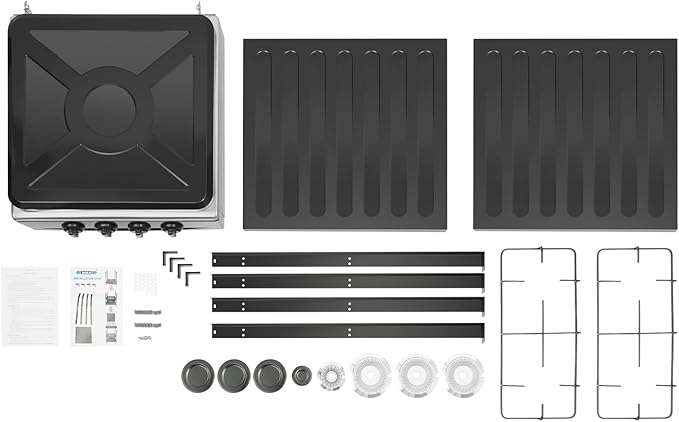 4 Burners Natural Gas Stoves, Portable Outdoor Stove with 2 Tier Storage Rack, Free Standing Grill Dual Natural Gas Cooker for Camping Picnic Home RV Cooking (Black-2)