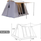 UNISTRENGH Waterproof Cotton Canvas Cabin Tent 4 Season Outdoor Family Camping Tent Shelters with Awning & Extra Wide Mesh Doors