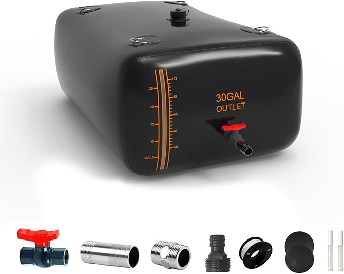 30 Gallon Water Storage Bladder - 1000D PVC Black RV Water Bladder, Portable Collapsible Storage Tank Containers for Gardens, Camping, Emergency Use