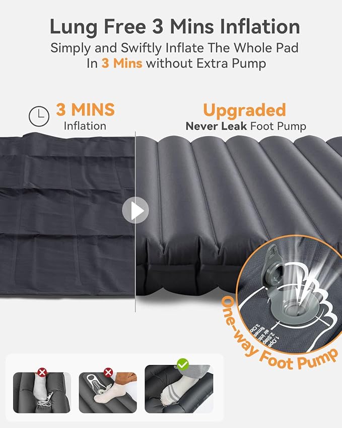 Hikenture Camping Mattress 2 Person Double Sleeping Pad for Camping, 4" Extra-Thick Inflatable & Ultralight Sleeping Air Mat for Backpacking, Hiking