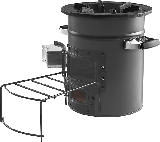 VEVOR Camping Rocket Stove, Wood Burning Portable Rocket Stove with Carrying Bag for Backpacking, SPCC Steel, Double Door, Burn Twigs, Sticks or Charcoals for Outdoor Cooking, Backyard, Camp Cooking