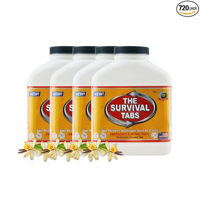 720 tabs Survival Tabs 60-Day Emergency Survival MREs Meals Ready-to-eat Bugout for Travel Camping Boating Biking Hunting Activities Gluten Free and Non-GMO 25 Years Shelf Life - Vanilla Malt Flavor