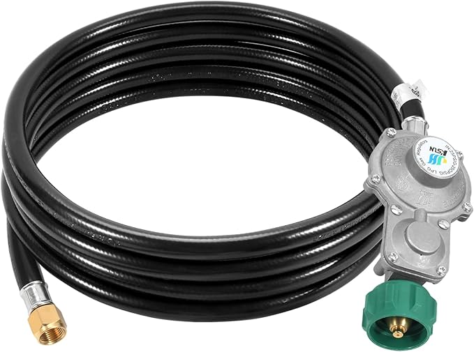 GasSaf 10FT 2 Stage Propane Regulator Hose Gas Propane Regulator and Hose Suitable for Dual Fuel Generator, RV Appliance, Gas Stove and More, 3/8 Female Flare Nut