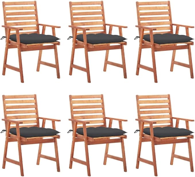 Patio Dining Chairs,Bistro Chair,Camping Chair,Armchair,Outdoor Chairs,Beach Chair,Fishing Chairs,Barbecue Chairs,for Deck, poolside,Camping,Beach,Campsite, 6 pcs with Cushions Solid Acacia Wood