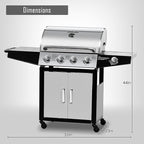 MASTER COOK 4+1 Burners Gas Grill, 518 Sq.in.Cooking Area, 52,000 BTU Propane Grill with Side Burner, Stainless Steel Cabinet Grill, Silver & Black