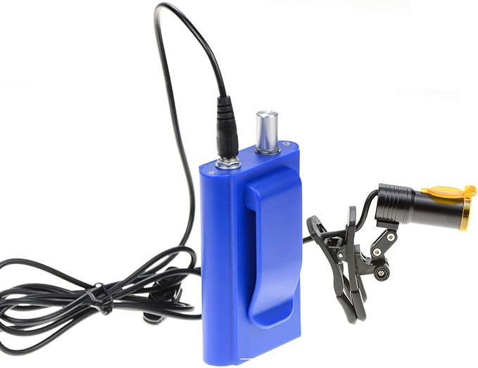 5W Portable LED Dental Headlight Clip On LED light Plastic Clip Headlamp with Filter For Binocular Loupes+ Latest Type Plastic Carry On Battery (Blue)