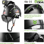 GREEN DEVIL Safety Hard Hat with Rechargeable Headlamp Light and Helmet Liner Chin Strap Men Vented Work Hardhats ANSI Z89.1 Approved Cascos de Construccion Ideal for Industrial Construction Forestry