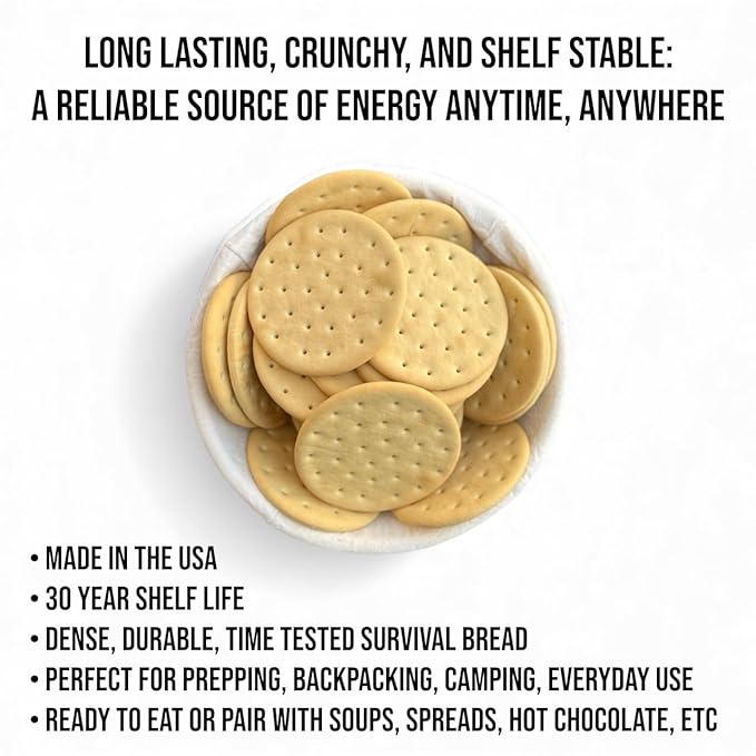 Military Surplus Freeze-Dried Hardtack Army Bread – 34 to 36 Hardtacks per Can (31.5 oz) – Ready to Eat – #10 Can – Long-Term Emergency Survival Food – 30+ Year Shelf Life – Made in USA – Ideal for Camping & Prepping Pack of 1