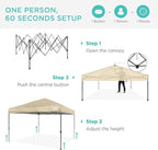 Best Choice Products 12x12ft Pop Up Canopy Tent, Outdoor Shade, 1 Person 1 Minute Set Up, Carry Case, 4 Weight Bags - Sand
