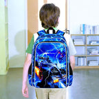 17" Cars Backpack for Boy, 3Pcs Lightning Bookbag for Elementary Preschool Kindergarten, Kids School Backpacks with Lunch Box (Blue)
