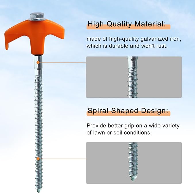20-Pack Heavy Duty Screw-in Tent Stakes with Drill Adapter – 8 Inch Ground Anchors for Camping, Canopy, Gazebo, Awnings & Outdoor Accessories