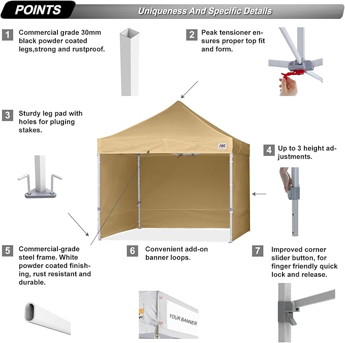 ABCCANOPY Easy Pop Up Canopy Tent with Sidewalls 10x10 Commercial -Series, Beige