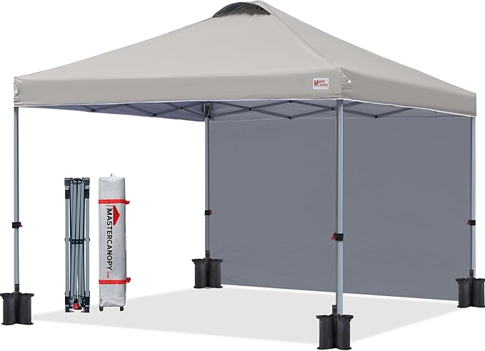 MASTERCANOPY Durable Pop-up Canopy Tent with 1 Sidewall (10'x10',Gray)