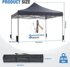 NEWBULIG 10x10 FT Pop Up Canopy Easy Up Tents for Camping Parties Events Beach Backyard Portable Outdoor Shelter Heavy Duty Instant Sun Shade with Sand Bags, Grey