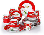 GaRcan Sudemota Dinner Plate Christmas Snowman 16/32-Piece Porcelain Dinner Tableware Set with Dinner Dessert Plate,Bowl,Mug Service for 4/8 Person/a/32-Piece