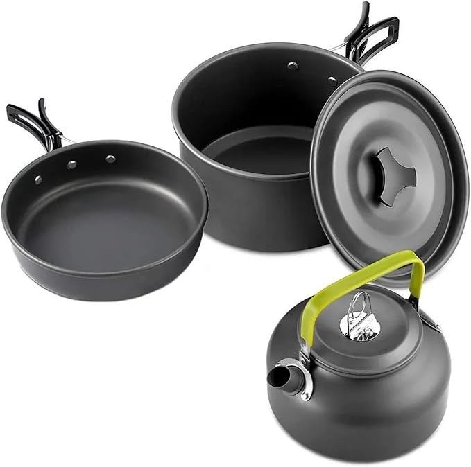 Outdoor Camping Cookware Set Aluminum Non Stick Pot Portable Tableware Cooking Bowl Hiking BBQ Picnic